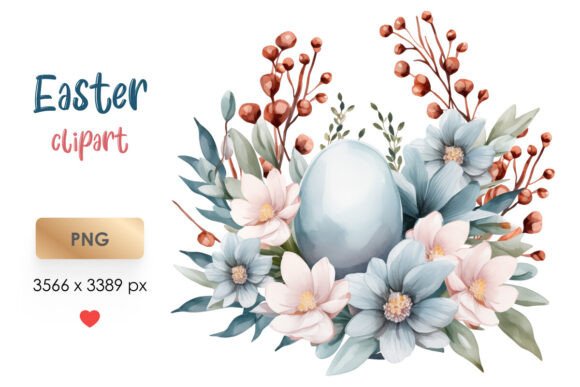 Download Spring Floral Easter Egg Clip Art PNG - Premium Bundle