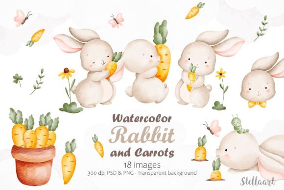Download Watercolor Rabbits and Carrot - Watercolor Collection