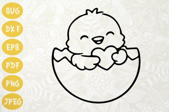Download Cute Chick with Heart SVG Easter Outline - Premium Resources