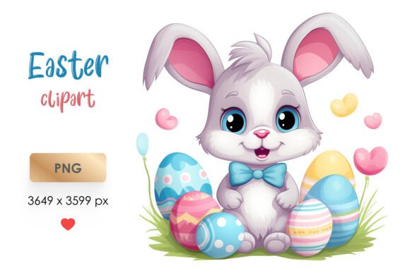 Download Cute Easter Bunny with Eggs PNG Clipart - Premium Resources